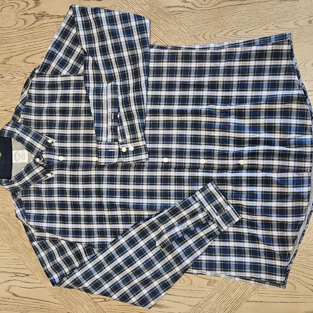 Brooks Brothers Regent Plaid Button Down Shirt Men Large Blue White Green Cotton - Picture 1 of 5